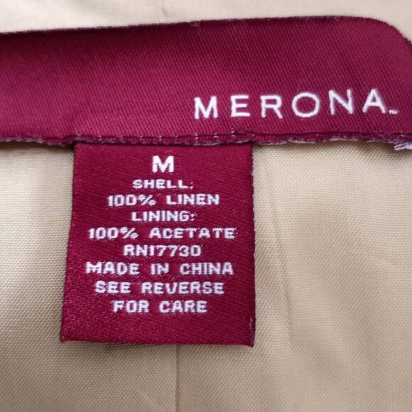 MERONA KHAKI LINEN BLAZER SZ. M EUC - Picture 4 of 5